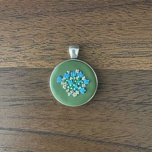 Olive green hand sculpted clay tulip necklace with chain